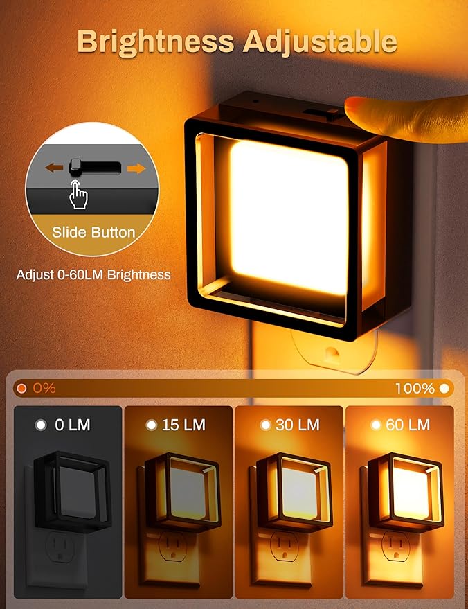 DORESshop Orange Night Light [2 Pack], Night Lights Plug Into Wall, Night Light Dusk to Dawn Sensor, LED NightLight Adjustable Brightness, Bedroom, Bathroom, Hallway, Stairs, Halloween, Party