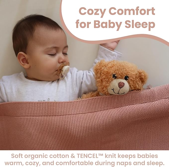 Baby Knitted Blanket ??70% Organic Cotton 30% Tencel??Soft Breathable Swaddle & Receiving Blanket for Newborns ??Crib, Stroller, Toddler Blanket with Gift Box ??30x40 Inch, Misty Rose