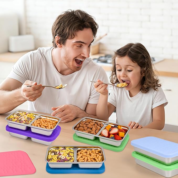 4 Pack 15 oz Stainless Steel Food Storage Containers with Silicone Lids, Leakproof Single Compartment Metal Containers, Reusable Lunch Boxes for Meal Prep, Leftovers, Travel, Camping, Fridge Storage