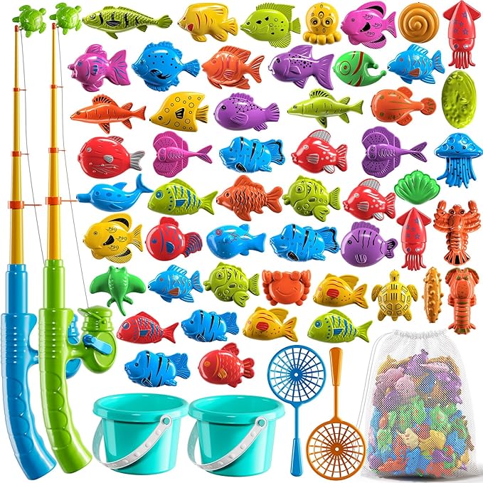 NIPLOOOW Magnetic Fishing Game Pool Toys for Kids 3-5, Water Table Bathtub Kiddie Party Toy with Pole Rod Net Plastic Floating Fish, Outdoor Toys for Kids Age 3 4 5 6 7 8 Year Old