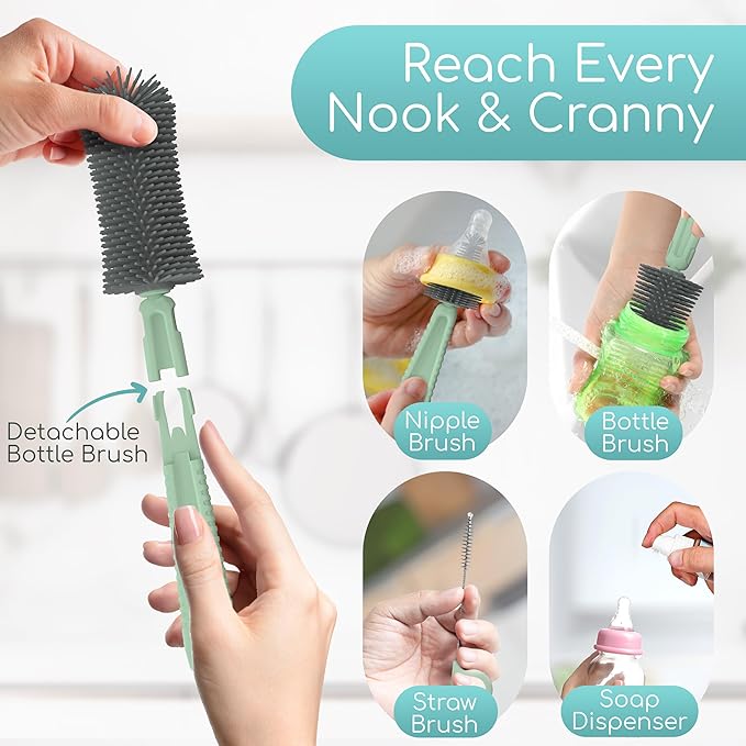Travel Bottle Cleaner Kit - Versatile Portable Bottle Cleaning Kit for Parents - BPA-Free & Portable Baby Travel Essential - Bottle Drying Rack for Traveling & Everyday Use - Baby Bottles Drying Rack