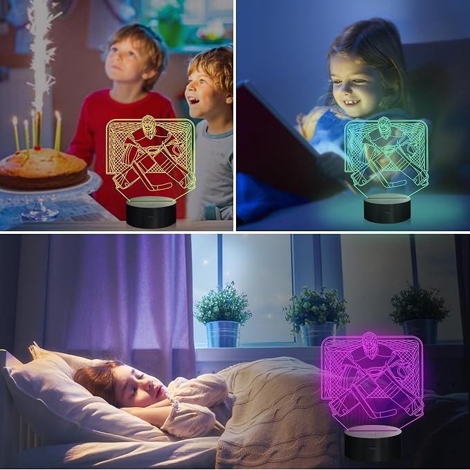 Attivolife Ice Hockey Goalie 3D Night Light, Hockey Illusion Lamp with 16 Color Changing + Remote Control + Timer, LED Desk Room Decor Cool Birthday Christmas Gifts for Kids Boys Men Sports Fan