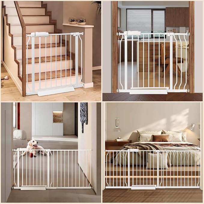 Narrow Baby Gate or Doorways No Drill 29.13-33.86 Inch,Pressure Mounted Metal Child Gates for Wide Openings,Walk Through Pet Gate Indoor Auto Close,White