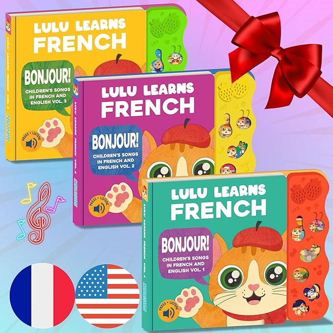 Vol. 1 ??Interactive Sound Board Book for Toddlers 1-3, Bilingual English & French Songs & Music, Talking Musical Learning Toy and Gift for Babies & Kids