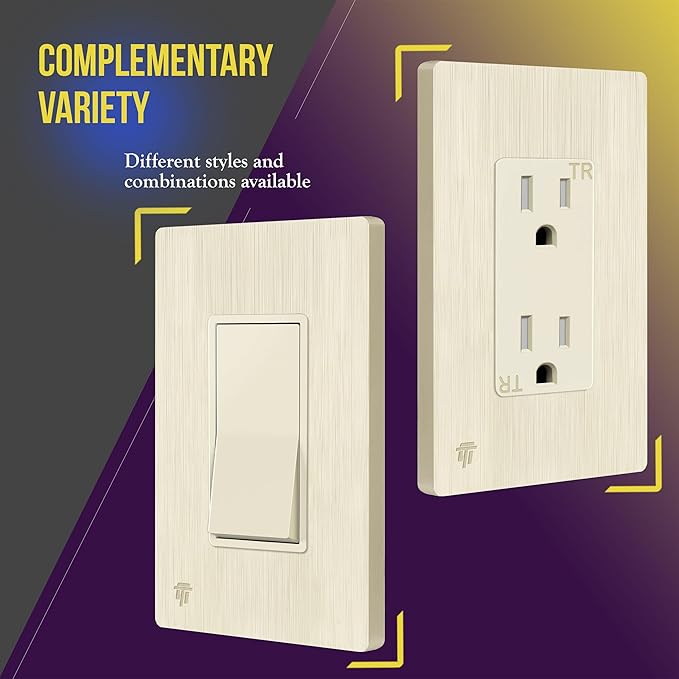 ENERLITES Decorator Light Switch or Receptacle Wall Plate, Screwless Wall Plate, Standard Size, 1-Gang 4.68" x 2.93", Polycarbonate Thermoplastic, SI8831-BLA-10PCS, Brushed Light Almond, 10 pack