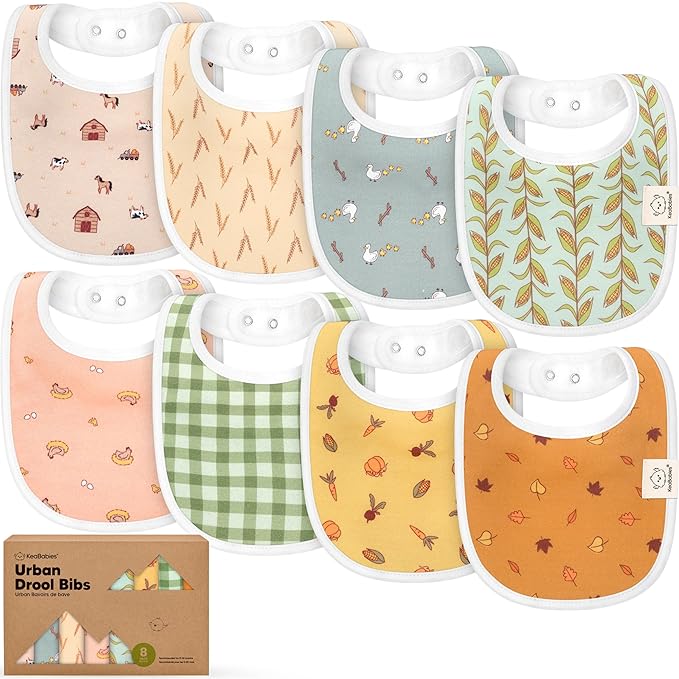 8-Pack Organic Baby Bibs for Boys, Girls - Soft Cotton Drooling and Teething Bibs for Baby Girl & Boy, Extra Absorbent, Easy To Clean & Put On for Toddler, Newborn, Infant 0-24 Months (Countryside)