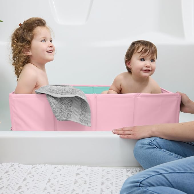 Disney Baby Minnie Mouse Tuckaway Toddler Folding Tub, Converts Shower to Bathtub, Folds to Store, Easy to Clean, Portable Baby Bathtub for Travel, 12M-5Y