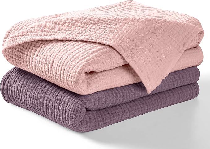 Dreamology Muslin Swaddle Blankets for Newborn,2 Pack,Cotton Blankets for Boys,Girls,100% Cotton,Soft and Breathable Baby Receiving Blankets Baby Boy,Girl, 44x44 Swaddle Blanket | Purple and Pink