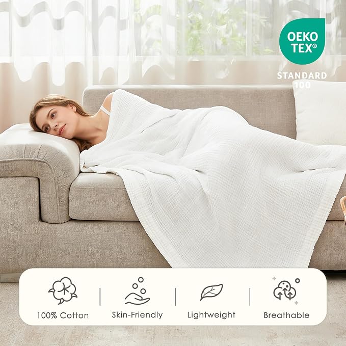 EMME Cotton Muslin Twin XL Blanket Breathable Gauze Soft Lightweight Adults Gifts for Women (66"x90")
