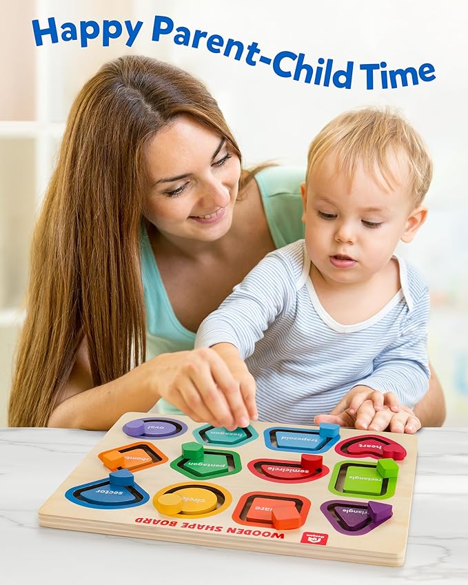 Coogam Wooden Color Shape Puzzle Board for Toddlers, Movable Sorting and Stacking Montessori Peg Board Matching Game Activities, Fine Motor Educational Learning Toys for Kids 3 4 5 Year Old