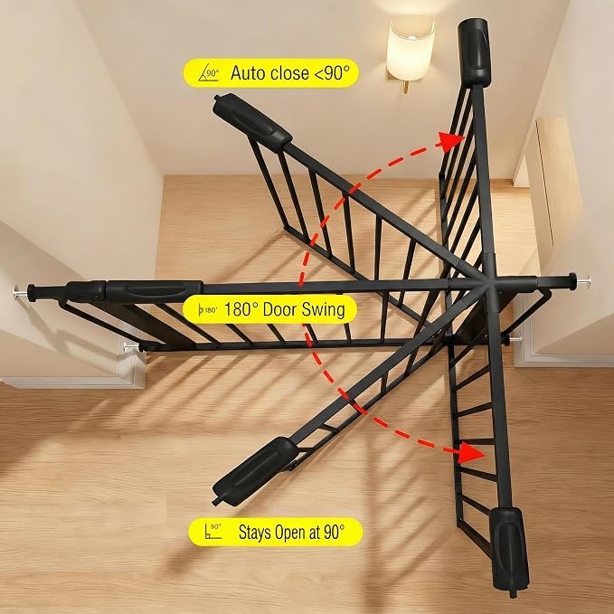 Extra Wide Baby Dog Gates for Doorways Tension Indoor Safety Gates Black Metal Large Pressure Mounted Pet Gate Walk Through Dog Gate for The House Stairs (Black, 86.3"-105"/219-267CM)