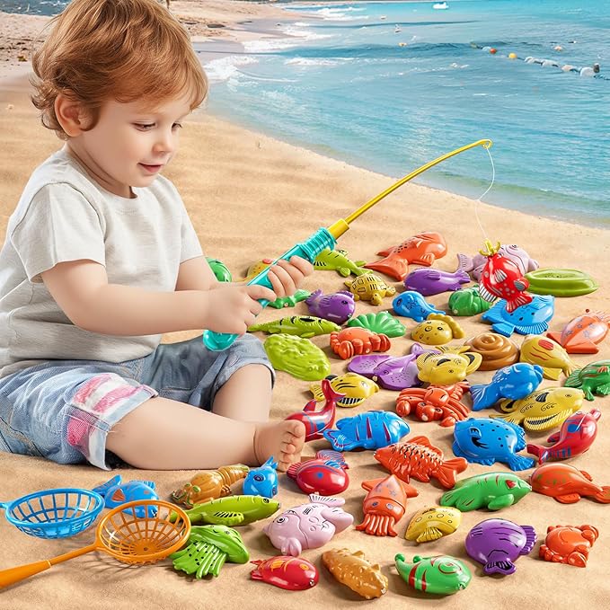 JUKUDAHU Magnet Fishing Game for Kids 3 4 5 6 7 8 Years Old - Pool Bath Toys for Toddlers, Pole Rod Net, Floating Fish Toys, Outdoor Party Toys for Boys Girls Kids Age 3-8 8-12 Year Old