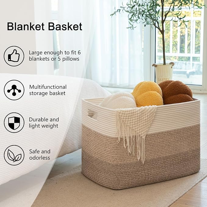 OIAHOMY 108L Large Cotton Rope Basket, Rectangle Woven Baskets for Storage, Nursery Blanket Storage Living Room, Toy Basket With Handle-25?�x16?�x16??Gradient Yellow
