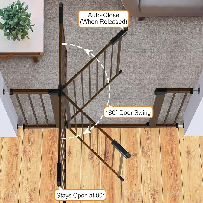 Cumbor 30-46" Baby Gate for Stairs, Mom's Choice Awards Winner-Auto Close Dog Gate for the House, Easy Install Pressure Mounted Pet Gates for Doorways, Easy Walk Thru Wide Safety Gate for Dog, Brown