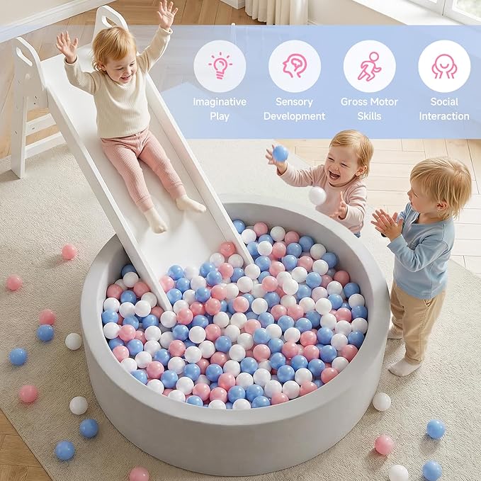 Wilwolfer Foam Ball Pit for Toddlers, Large Baby Ball Pit for Babies with Soft Memory Sponge, Indoor Outdoor Baby Playpen, Kids Play Ball Pool, Gift Toys for Infants Boys and Girls (Gray, NO Balls)