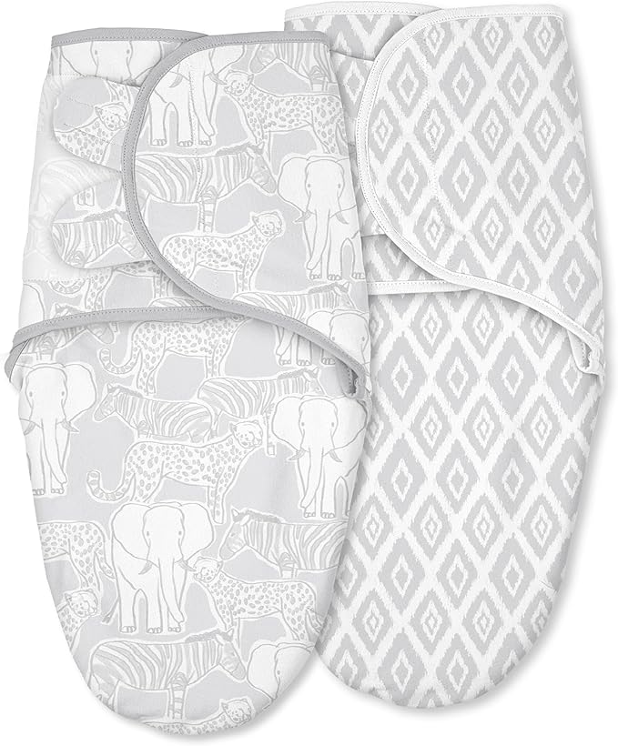 Baby Swaddles for Newborn Organic Cotton,Soft & Snug Newborn Velcro Swaddle 0-3 Months Sleep Sack Helps Calm Startle Reflex, 2-Pack Wrap Nursery Swaddling Blankets Elephant