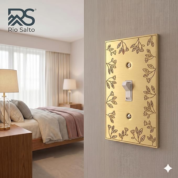 Rio Salto Light Switch Cover Plate Gold Toggle Switch Plate 1 Gang Metal Outlet Covers Light Switch Cover Decorative Wall Plates ??Floral Collection Midsize 3.13" X 5.00"