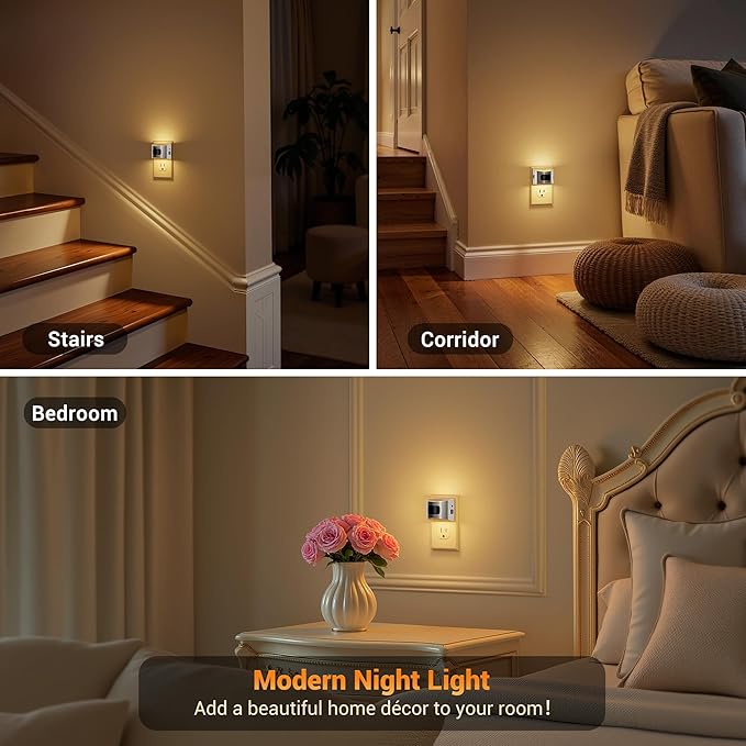 JandCase Motion Sensor Night Light, Night Lights Plug into Wall, Dusk to Dawn Sensor Nightlight with Motion Activated, 30/60/100lm Brightness Dimmable, 3000K Warm White, for Kids Bedroom Hallway
