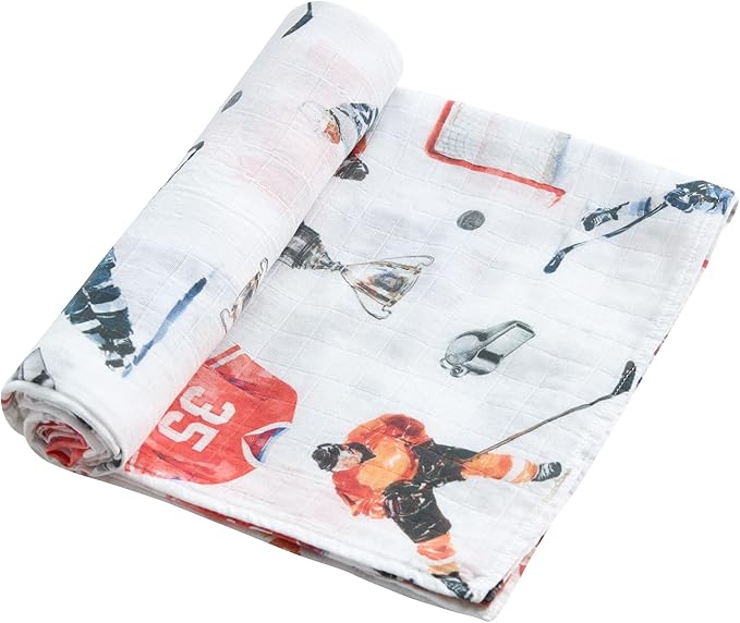 Muslin Swaddle Blankets for Newborn, Large 47"x47" Soft Breathable Bamboo Cotton Baby Blanket, Lightweight Receiving Blanket for Boys and Girls, Hockey Match
