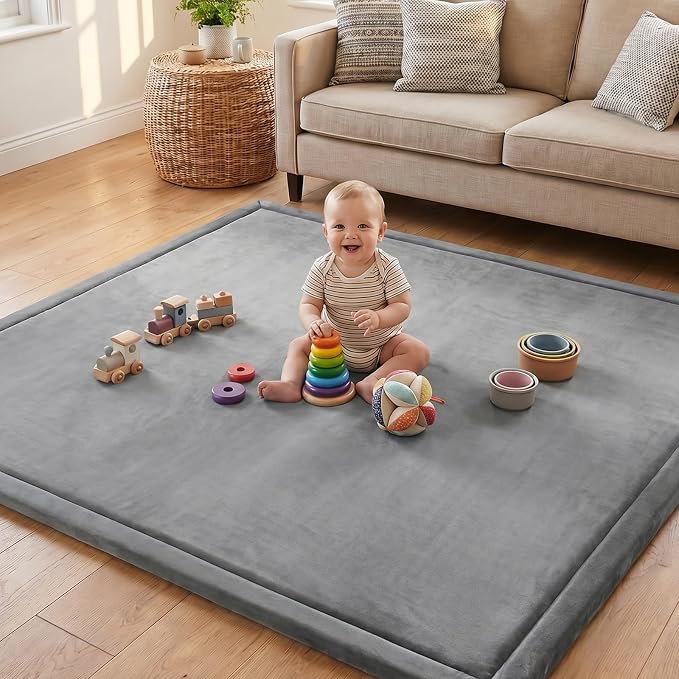 Ultra Soft Baby Play Mat for Floor, 1.3" Thick Memory Foam Tummy Time Mat, Non-Slip Playpen Mat, Baby Playroom Rug, Crawling Mat for Babies,Toddlers, Infants, Kids (Dark Grey, 79"×59"×1.3")