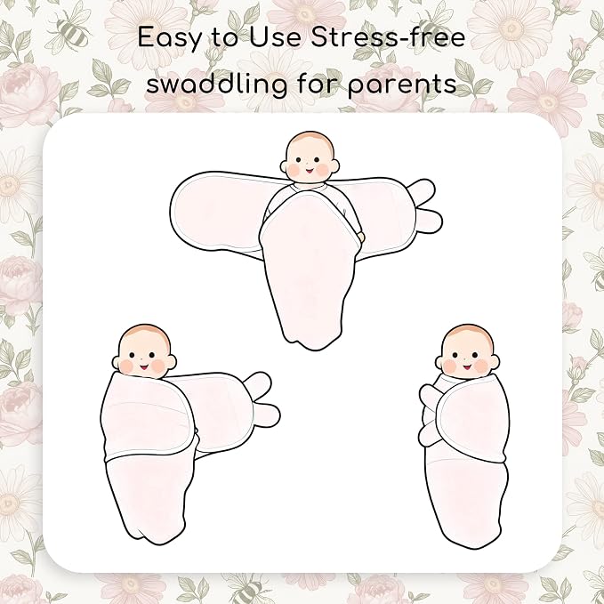 Baby Swaddles for Newborn Organic Cotton, Soft & Snug Newborn Velcro Swaddle 0-3 Months Sleep Sack Helps Calm Startle Reflex, 2-Pack Wrap Nursery Swaddling Bloom Floral