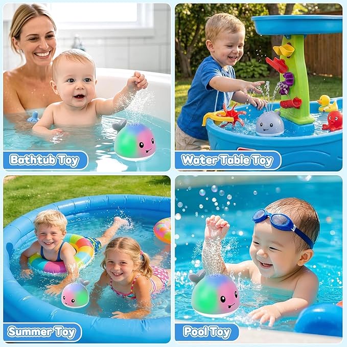 Gigilli Whale Bath Toy Sprinkler, Baby Bath Toys for Babies 6-12-18 Month Toddler Pool Water Toy, Light Up Bath Toys for Kids Ages 1-3, 1 Year Old Boy Girl Gift Infant Birthday Bathtub Water Table Toy