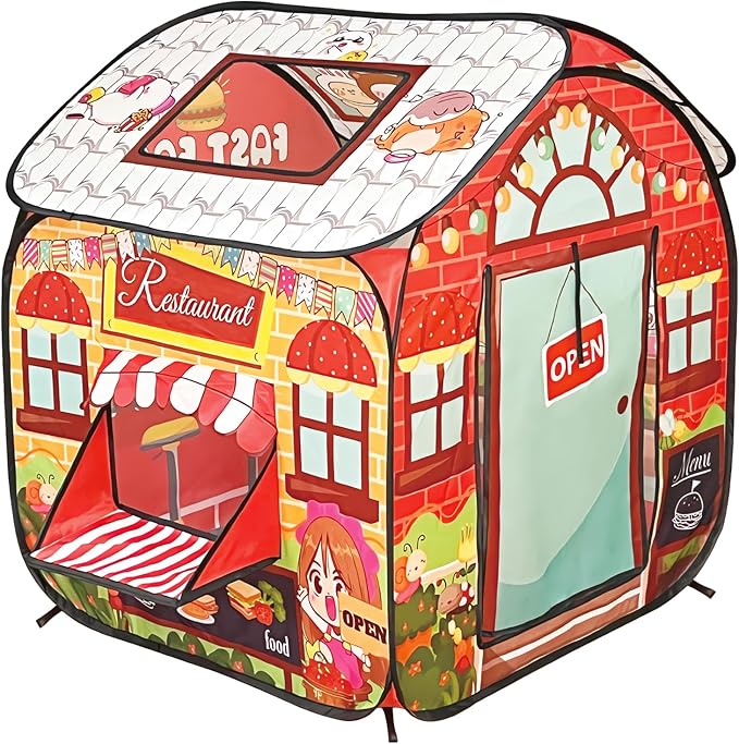 TikOnsYol Kids Pop Up Fast Food Restaurant Play Tent, Playhouse Indoor Outdoor Folding Portable Play Tent for Kids Boys and Girls