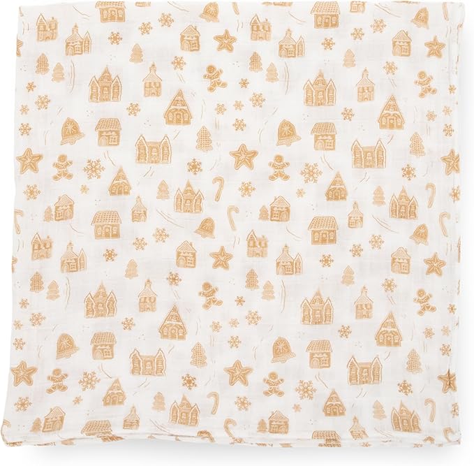 Little Unicorn Premium Cotton Swaddle Baby Blanket | Breathable Fabric | for swaddling, Play, Nursing & More (Gingerbread Village)