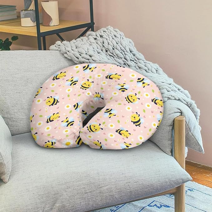 Pillow Cover Breastfeeding Pillow Slipcover for Moms Soft Breathable Knit Fabric Newborn Infant Feeding Pillow Covers for Baby Girl Boy Cute Bee Daisy U-Shaped