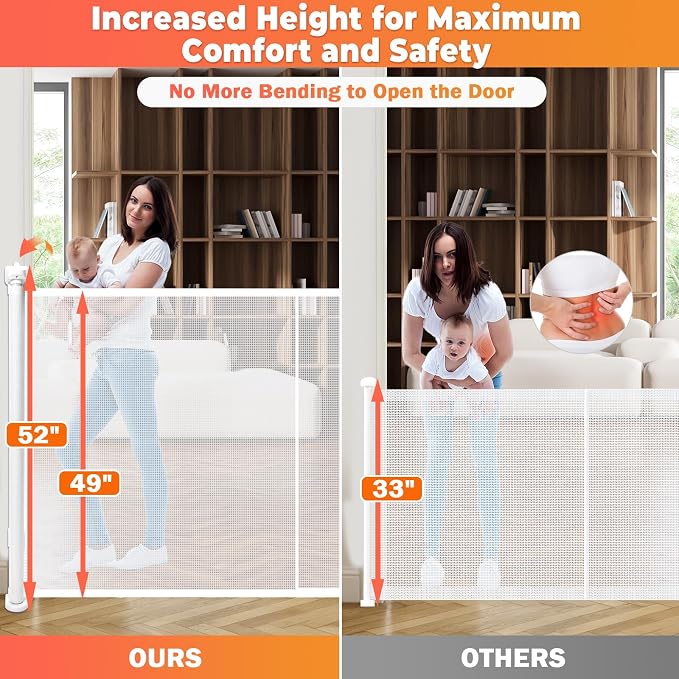 275" Retractable Baby Gates Dog Gate - 23ft Extra Wide Expandable Child Safety Gate,49" Tall Toddler Pet Mesh Gate with Reinforced Strips for Doorways,Stairs,Hallways,Outdoor & Indoor Large Openings