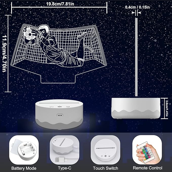 Soccer Gifts for Boys, Cool Soccer Goalie Night Light 3D Optical Illusion LED Lamp with Remote Control 16 Colors Changing Football Birthday Christmas Valentine's Day Gift Idea for Sport Fan Girls Man