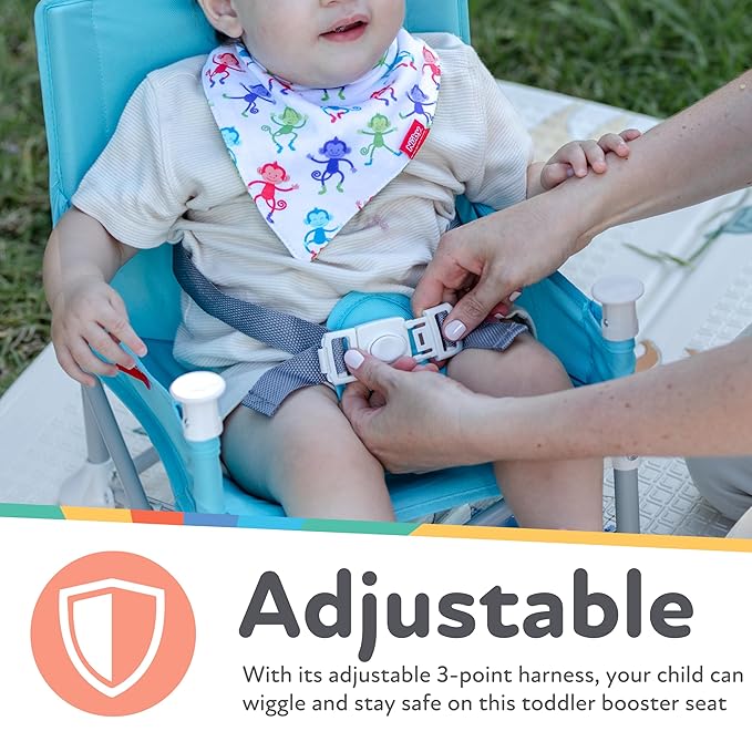 Nuby Pop-Up Booster Seat with Removable Tray - 6+ Months - Portable Booster Seat for Floor for Indoor/Outdoor Use - 3-Point Safety Adjustable Straps - Summer Travel Essentials - Fun Faces