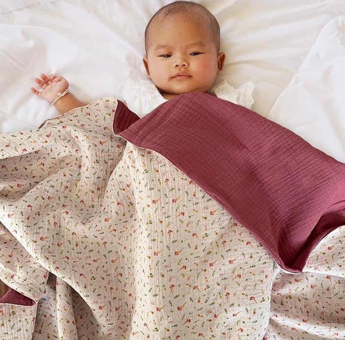 Leyl&Ari Muslin Toddler Quilt | Newborn Essentials | Floral Baby Blanket | Made in USA (Wildflowers/Rose)