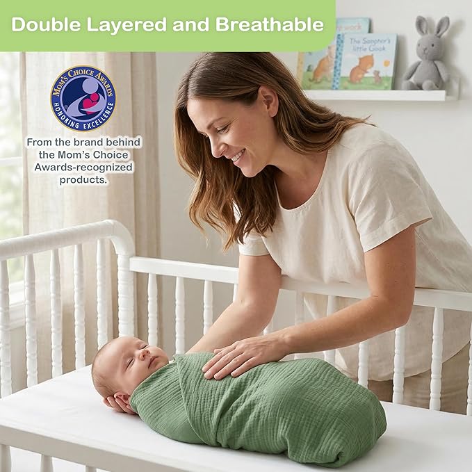 100% Organic Cotton Muslin Baby Blanket - 38x40 Inch Breathable Swaddle, Hypoallergenic Double-Layer, Versatile Use (Green/Ivory/Floral, 38x40 Inch)