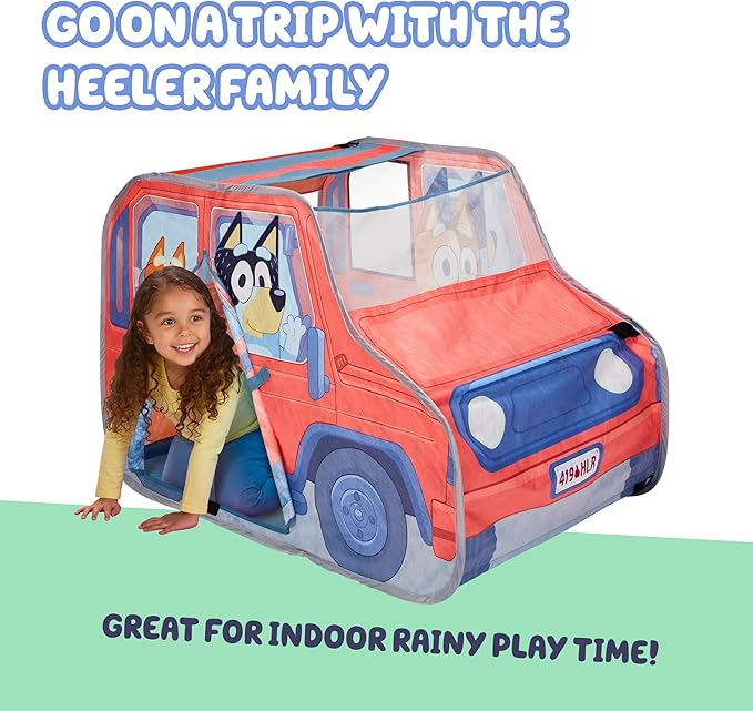 Bluey Heeler 4WD Pop-Up Tent for Kids, Easy Storage Pop Up Play Tent with Door, Windscreen, & Peep Window, Outdoor Toddler Playhouse for Ages 2+