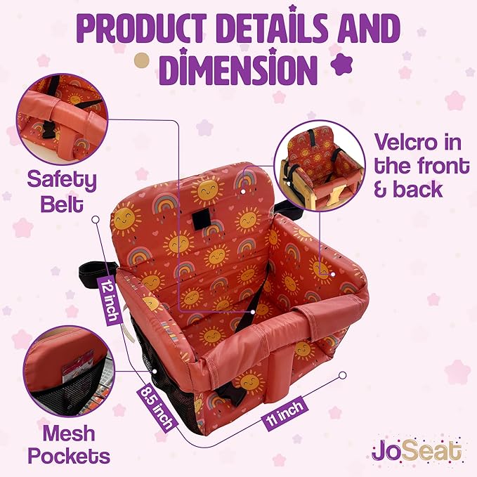 Shopping Cart Seat Cover for Baby, High Chair & Grocery Seat Protector, Padded Chair Covers for Restaurant Seats, Unisex Machine Washable Grocery Cart Liner & Swing Insert ??Sun & Rainbows