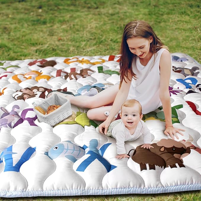 Baby Play Mats for Floor, 71?�x59??Upgraded Thickness & Larger Super Soft Playmat for Babies and Toddlers, Foldable Washable, Upgrade Anti-Slip Crawling Mat for Playpen(Animal Alphabets)