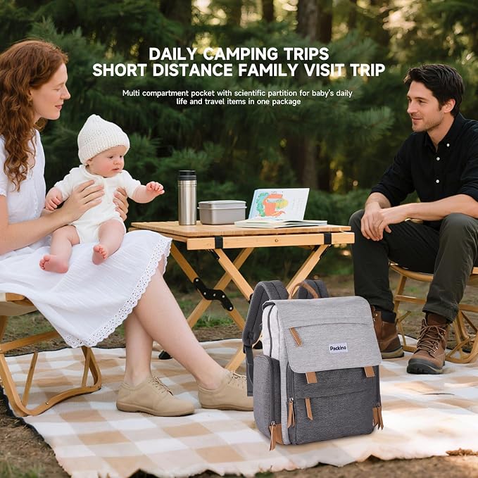 Large Diaper Bag Backpack, Baby Bag with Changing Pad, Diaper Backpack for Mom Dads, with Insulated Pockets, Stroller Straps Travel Essential Baby Shower, Grey