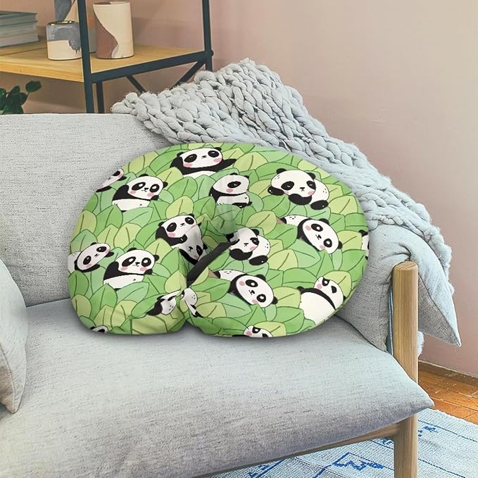 Cute Panda Nursing Pillow Cover Stretchy Removable Cover for Breastfeeding Pillows Protector Ultra Soft Comfortable Slipcover for Baby Girl and Boy,Green