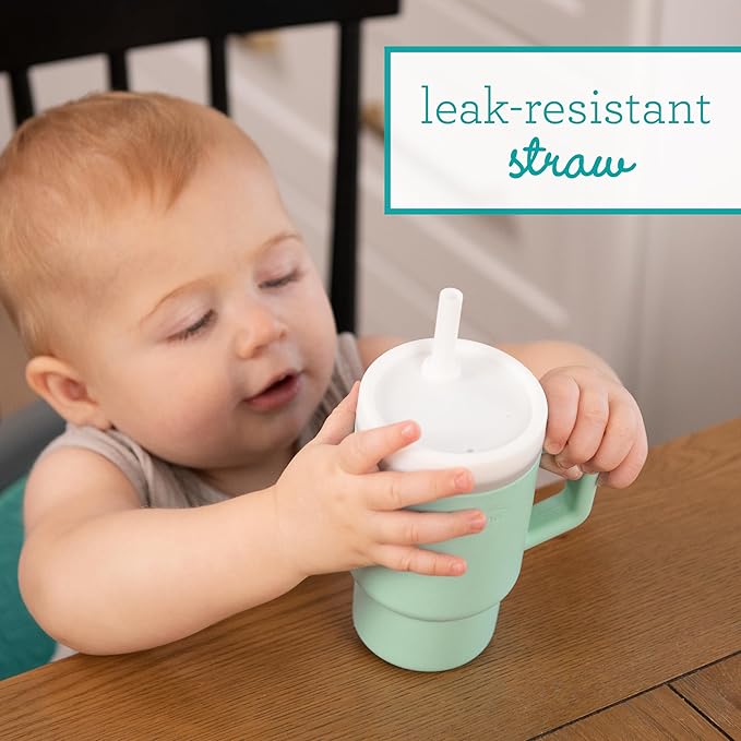 Infantino My 1st Tumbler, 9 Oz. Silicone Sippy Cup with Straw & Handle, Spill-Resistant Baby Cup for On-the-Go, BPA-Free Transition Bottle, Cool Mint