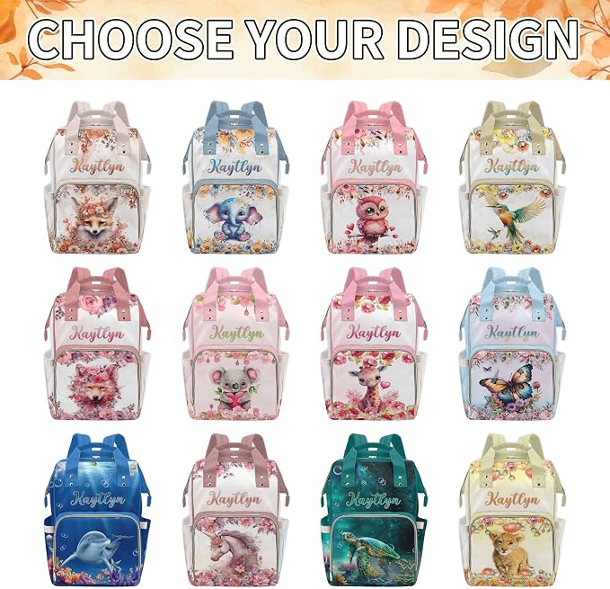 MyPupSocks Personalized Animal Elepahnt Butterfly Diaper Bag Backpack with Custom Name - Lovably Yours, Daughter Granddaughter Girls