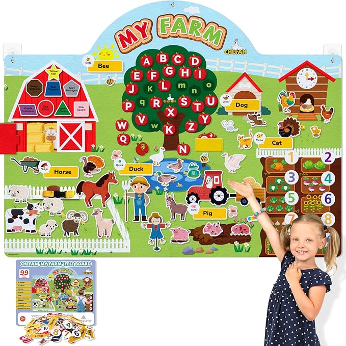CHEFAN 99 Pcs Farm Animals Felt Story Board Set, 3.9 Ft Preschool Farmhouse Barnyard Theme Flannel Board Storytelling Early Learning, Interactive Wall Hanging Play Set for Toddlers Kids Children