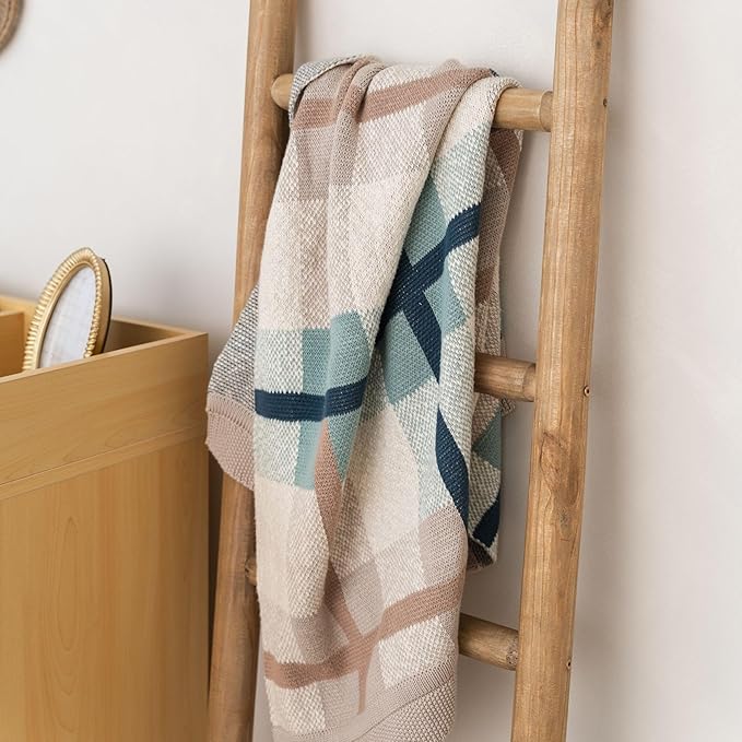 Crane Baby Knitted Baby Blanket, Charlie Farmhouse Plaid Collection, Cotton Baby Blankets, Crib Blanket, Stroller Blankets for Babies, Gender Neutral Nursery Decor, Knit Baby Quilt