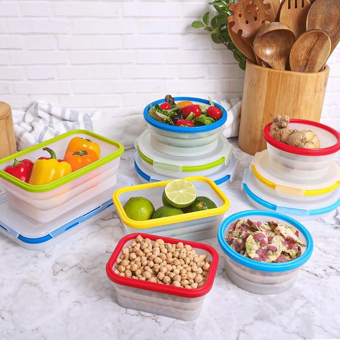 ECOBERI Collapsible Food Storage Containers, Silicone Large 2 Piece 40 oz Set, BPA-Free Meal Prep and Leftover Containers with Airtight Lids, Space-Saving, Freezer Safe