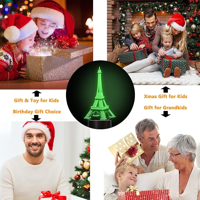 FULLOSUN Eiffel Tower Nightlight 3D Illusion Lamp Visual Bedroom Decoration LED Lamp with Remote Control 16 Color Changing Paris Fashion Style Acrylic Gifts for Birthday Xmas