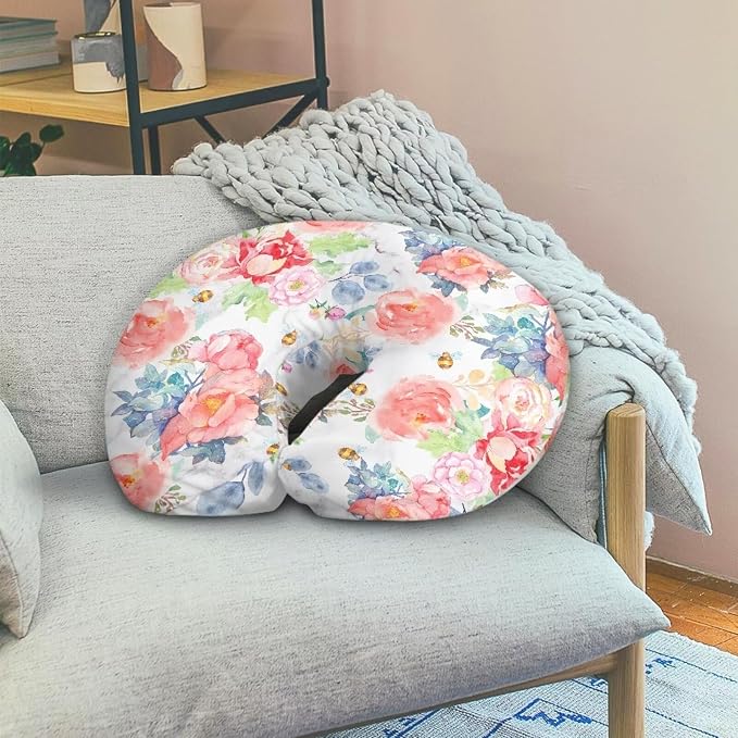Pink Rose Nursing Pillow Cover, Removable Nursing Covers for Breastfeeding Pillows Ultra Soft Comfortable Slipcover for Baby Boy and Girls
