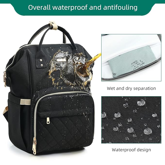 Diaper Bag Backpack, Diaper Bags for Baby Girls Boys, Baby Bags for Moms Dads, Nappy Changing Bag with Insulated Pockets,Multi-functional Waterproof Backpack with Stroller straps-Black