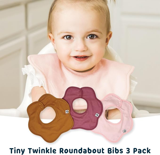 Tiny Twinkle Roundabout Drool Bibs 3 Pack - 360 Rotating Water Resistant and Absorbent Teething Baby Bibs