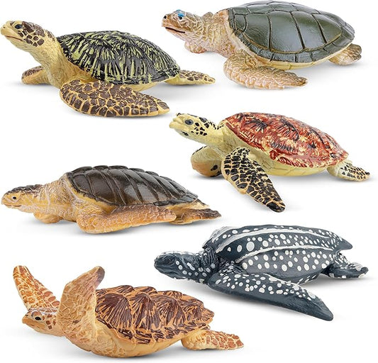 Toymany 6PCS Realistic Sea Turtle Figurines, Plastic Ocean Sea Animals Figures Set Includes of Turtles, Educational Toy Cake Toppers Christmas Birthday Gift for Kids Toddlers
