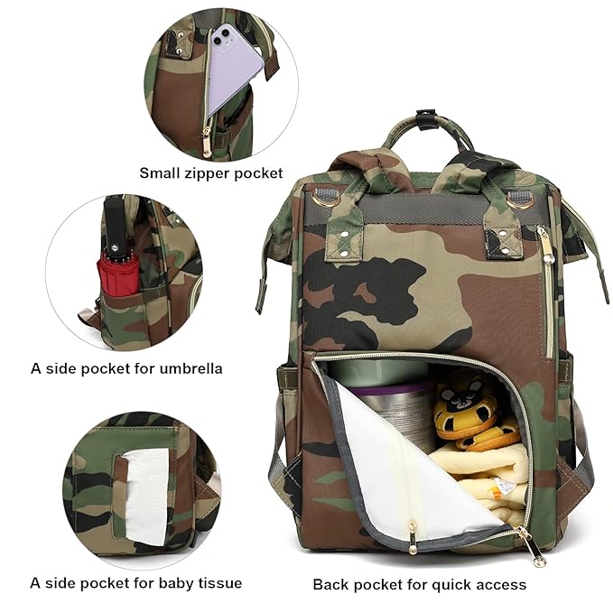 Camo Diaper Bag Backpack for Baby Girls, Mom Waterproof Large Nappy Bags for Women
